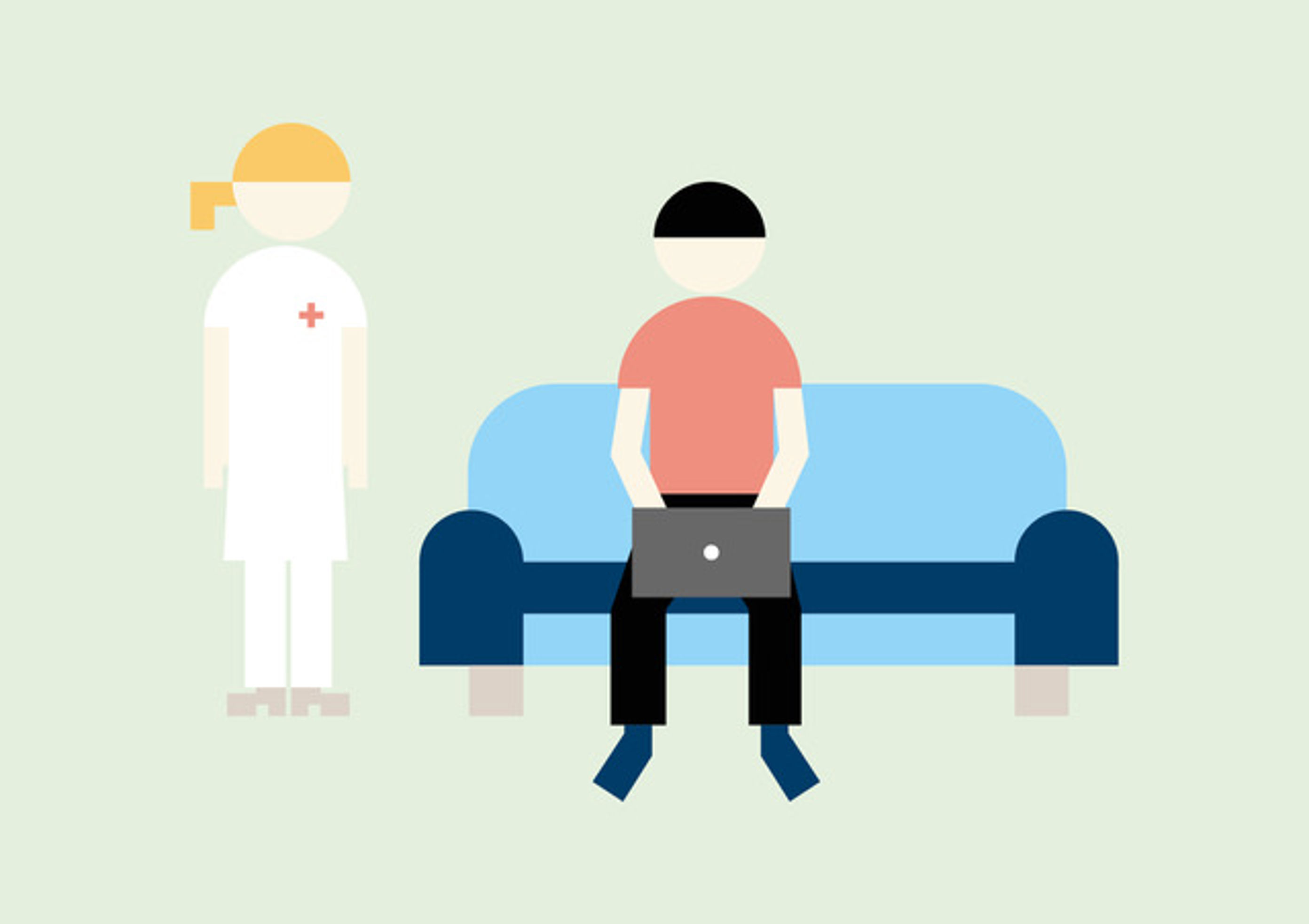 Helsesykepleier og mann med PC