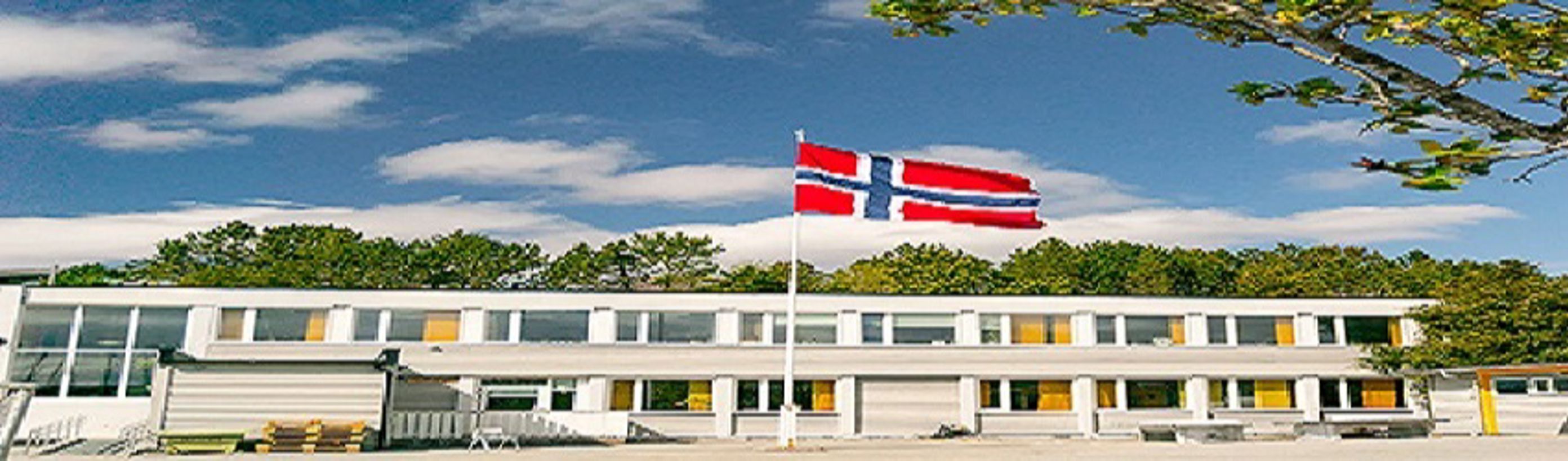 Et flagg på en stang utenfor en bygning